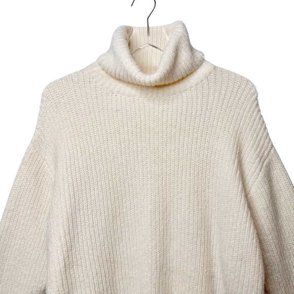 Zara Wool Blend Cream Chunky Cozy Women’s Turtleneck Sweater M - Picture 3 of 11